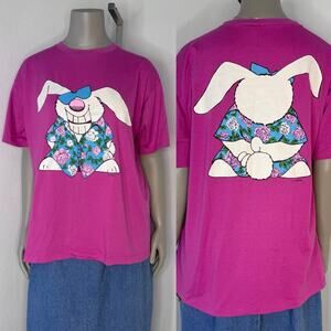 VINT 1985 Bunny T-Shirt Pink Single Stitch Double Sided Graphic Oasis Zoo Crew